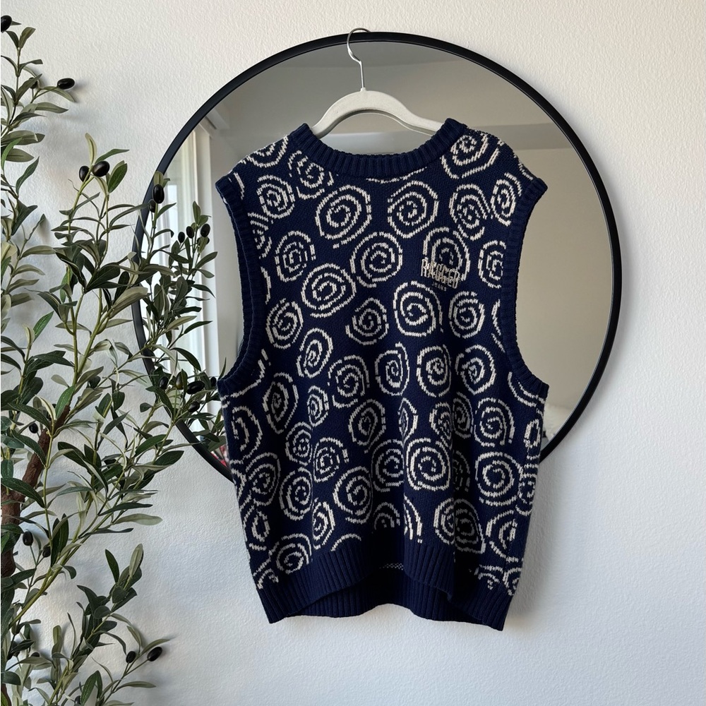 Ragged Jeans Navy & Cream Spiral Knit Sweater Vest M